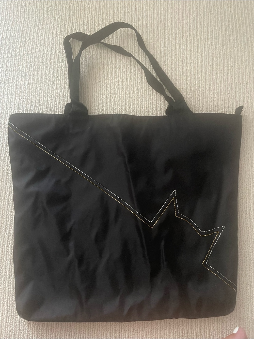 Black Tote Bag with Contrast Stitch Star Detail vintage b28